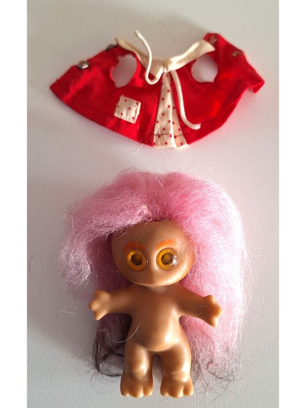 1964 Moon Goon Alien Troll Doll Pink Hair Red Polka Dot Dress L Khem Vintage - Picture 2 of 10
